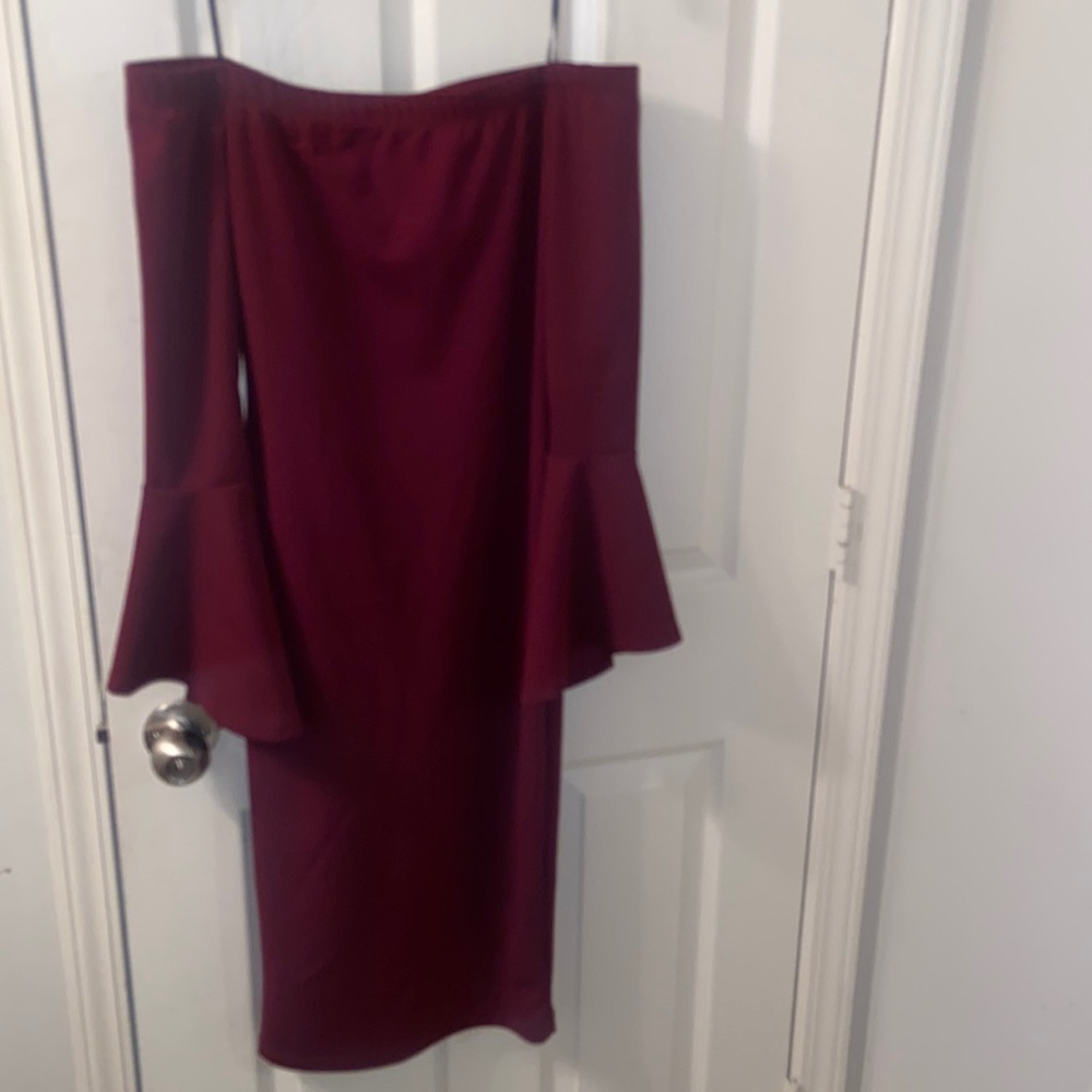 Formal Burgundy Off The Shoulder Dress.